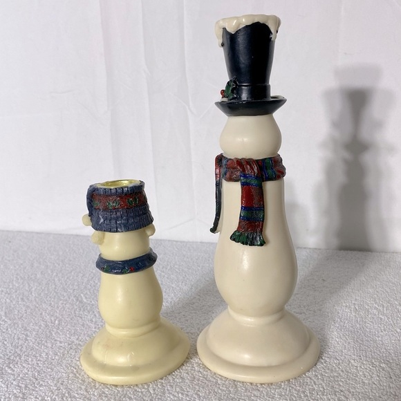 Vintage Snowmen Couple Candlesticks Candle Holders Winter Christmas Festive - Picture 4 of 9